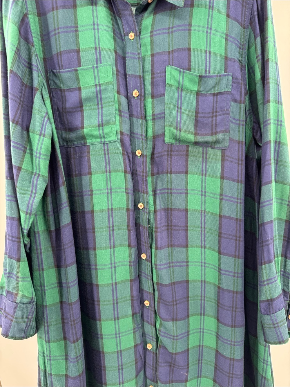 Woman’s Old Navy green and blue plaid mini shirt swing dress XL lightweight - Picture 8 of 11